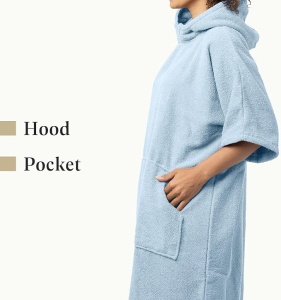Poncho de baie unisex Homelevel, S-M, Albastru, Bumbac organic, 54881.23.19 - Img 4