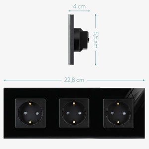 Priza tripla Navaris, inacastrabila, cu rama din sticla, 22.8 x 8.5 cm, design elegant, 4000W, Negru - Img 2