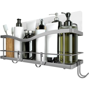 Raft de dus KincMax, din otel inoxidabil, montare fara gaurire, argintiu, 32x13x14 cm