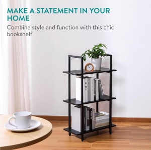 Raft depozitare Navaris, metal si lemn, 3 niveluri, design modern, 95 x 57 x 28 cm, pentru bucatarie, living sau birou, Negru - Img 7