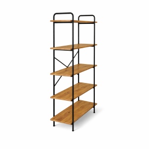 Raft inalt Kiwari® Fivo, 5 polite, 144x34x80 cm, MDF si Metal, Stejar/Negru