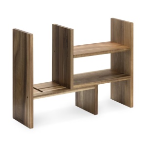 Raft organizator birou reglabil Navaris, 64x15.5x40 cm, modular, natural, lemn acacia, maro, lemn
