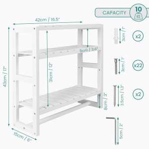 Raft suspendat pentru baie Belle Vous, 3 niveluri, 42 x 15 x 43 cm, din bambus, multifunctional, cu suport pentru prosoape, Alb - Img 3