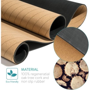 Saltea de yoga Navaris, 183 x 61, din pluta, design cu linii, antiderapanta, Maro - Img 4