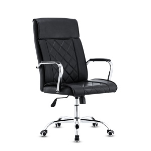 Scaun Birou Kiwari® Elm, Spatar Inalt, Sezut din Piele PU, Reglabil pe Inaltime, Baza Metal Rotativa, Design Executiv cu Cusaturi Decorative, Capacitate 120 kg, Negru