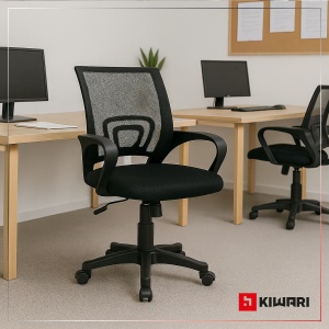 Scaun Birou Kiwari® Taro, Spatar din Mesh si Sezut Confortabil, Reglabil pe Inaltime, Baza Nylon, Ergonomic, Capacitate 120 kg, Negru - Img 2
