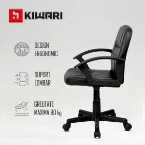 Scaun birou Kiwari Issa, suprafata PVC, brate PP, mecanism Up&Down, baza nylon, roti nylon, Negru - Img 5