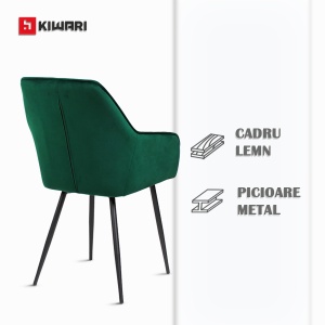Scaun cu brate/Fotoliu bucatarie de Dining/Living/Bucatarie Kiwari® Verdi, Catifea, Ergonomic, 50x41x84cm, Verde Smarald - Img 6