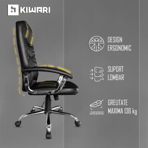 Scaun de birou ergonomic Kiwari® Nobu, spatar inalt, mecanism inclinabil cu reglaj pe gaz, rotatie 360°, brate fixe PP rezistente, baza cromata stabila, roti nylon silentioase, tapiterie PU+PVC neteda si usor de curatat, suporta 136 kg, Ne - Img 5