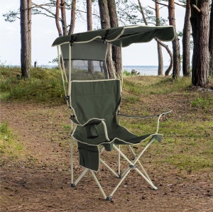 Scaun de camping Navaris, pliabil, cu parasoloar, cotiere si suport pentru pahar, 52 x 52 x 130 cm, material Oxford 600D, Verde - Img 6