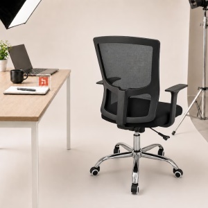 Scaun ergonomic de birou Kiwari® Neo, tetiera cu PU, spatar din plasa, baza cromata 320 mm, negru - Img 5