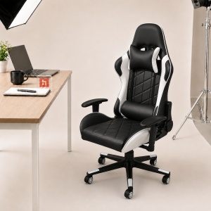 Scaun gaming Kiwari® Vector, spatar rabatabil 180°, brate 2D, perne lombara si cervicala, piele PU, negru/alb - Img 5