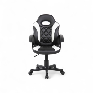 Scaun gaming Kiwari Klaus, material PU+PVC, cadru lemn, brate fixe, mecanism sus-jos, lift gaz, baza nylon, roti silentioase, spatar ergonomic, sezut confortabil, inaltime reglabila, Negru/Alb