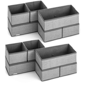 Set 12 cutii pentru organizare si depozitare Navaris, dimensiuni diferite, pliabile, din material textil, Gri - Img 2