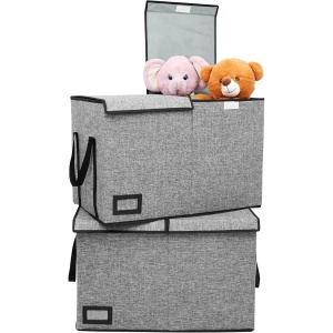 Set 2 Cutii depozitare Belle Vous, cu capac si separator, pliabile, depozitare jucarii, material textil tip in, 82 L, 63x33.5x40 cm, Gri
