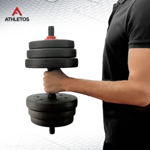 Set 2 gantere reglabile, Athletos®, 20 kg, (4x3, 2x2.5, 2x1.25Kg), bara conector inclusa, discuri ciment, multiple combinatii, Rosu/Negru - Img 3