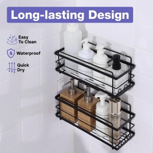 Set 2 rafturi de dus Kincmax, din metal, raft auto-adeziv pentru depozitare, multifunctional, rezistente la umiditate, design modern, Negru - Img 2