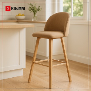 Set 2 scaune Bar/Bucatarie Kiwari® Tan, Inaltime 75 cm, Sezut Tapitat cu Material Textil, Picioare Metalice Aspect Lemn, Design Modern Bucatarie/Dining, Capacitate 120 kg, Maro - Img 7