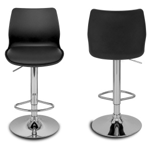 Set 2 scaune de bar Kiwari® Dome, spatar inalt, reglabile pe inaltime, PU si spuma, baza cromata, negru - Img 4