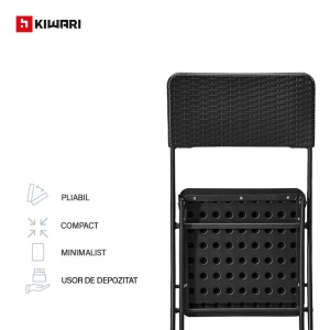 Set 2 Scaune Gradina Pliabile Kiwari®, 44.5x57x80.5 cm, Cadru Metalic Rezistent, 120 kg, Mobilier Exterior pentru Terasa/Balcon/Camping, Negru - Img 3