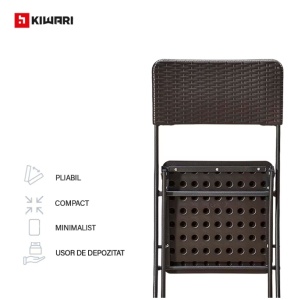 Set 2 Scaune Gradina Pliabile Kiwari®, 44.5x57x80.5 cm, Cadru Metalic Rezistent, 120 kg, Mobilier Exterior pentru Terasa/Balcon/Camping, Maro - Img 5