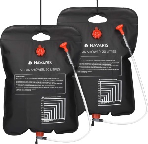 Set 2 x Dus solar de camping Navaris cu furtun si robinet, 20L, Negru, 45686.03.01