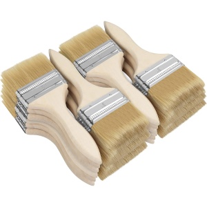 Set 24 de pensule Kurtzy, 20 x 7.62 cm, multifunctionale, pensule profesionale pentru vopsit si lacuit, maner din lemn, Maro - Img 6