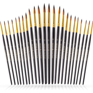 Set 24 de pensule, Tritart, pentru pictura, cu varf fin, perii din par sintetic, pentru acuarela, acril si ulei, Negru