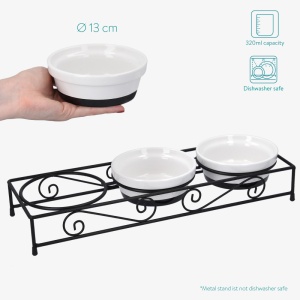 Set 3 Boluri din ceramica pentru caini si pisici Navaris cu suport metalic, 320 ml, 46947.2 - Img 7