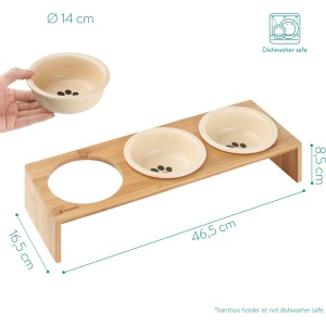 Set 3 Boluri pentru hrana si apa cu suport de lemn Navaris, 350 ml, 46946.2 - Img 3