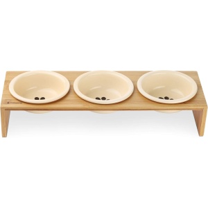 Set 3 Boluri pentru hrana si apa cu suport de lemn Navaris, 350 ml, 46946.2 - Img 5