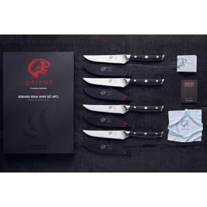 Set 4 cutite Orient, Origin Series, din otel inoxidabil german X50 Ultra +, lama zimtata, protectie pentru lama, negru - Img 3
