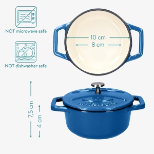 Set 4 Mini Oale din fonta Navaris, 10.5 cm, 290 ml, pentru cuptor si plita, albastru, 49079.04.02 - Img 4