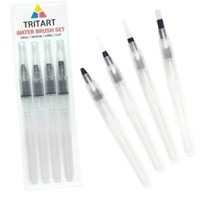 Set 4 pensule tip stilou pentru acuarele Tritart, Rezervor pentru apa, Reincarcabile