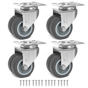 Set 4 roti duble pivotante GBL, 50 mm, pivotante 360°, sarcina maxima de incarcare 200kg, poliuretan, Gri