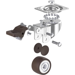 Set 4 roti universale GBL pentru transport, 50 mm, pivotante 360°, cu 4 frane, sarcina 200 kg, poliuretan, Argintiu/Negru - Img 7