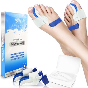 Set 4 separatoare ortopedice pentru degete, PURAVA, gel siliconic, fara BPA, alb/albastru