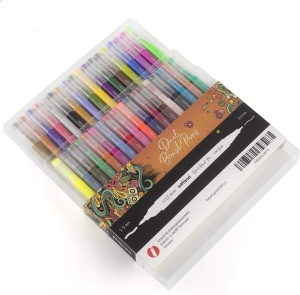 Set 41 piese Intrend 36 creioane tip carioca cu varf Flexibil tip Pensula, acuarela, 5 sabloane, perfecte Hobby, Desen, Caligrafie - Img 2