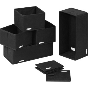 Set 6 cutii de organizare Navaris, pliabile, dimensiuni diferite 14x14x10cm, 28x14x10cm, Negru