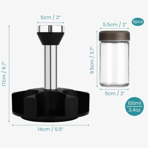Set 6 Recipiente pentru Condimente, Belle Vous, Suport Rotatv 360°, 100 ml Capacitate Borcane, din Sticla - Img 3