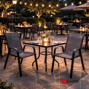 Set 6 Scaune Kiwari® Lago, 55.5 x 72.5 x 92.5 cm, Suprapozabil, Greutate maxima 110 kg, Gradina/Terasa/Balcon, Gri - Img 3