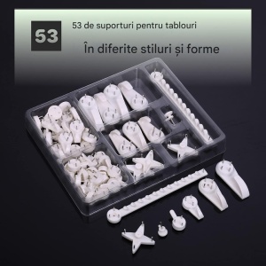 Set agatatoare pentru tablouri, H&S, 53 de piese, din PVC, diverse modele, Alb - Img 5