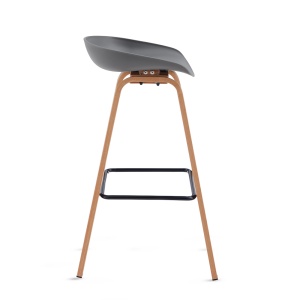 Set de 2 Scaune de Bar/Bucatarie Kiwari® Nok, Sezut PP, Picioare Metalice cu Aspect Lemn, Stil Modern Bucatarie/Dining, Inaltime 72 cm, Capacitate 120 kg, Gri - Img 8