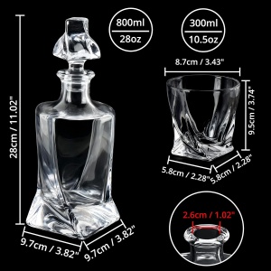 Set decantor whiskey Belle Vous, 800 ml, 2 pahare 300 ml, Sticla, Transparent - Img 5