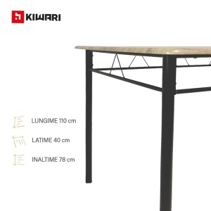 Set Masa cu 4 scaune Kiwari® Aika, 110×70×75 cm, 4 scaune 36x44x82 cm, MDF/Metal, Design Modern, Culoare Stejar/Negru - Img 6