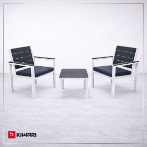 Set Mobilier Gradina Kiwari®, Masa 52x48x39 cm + 2 Scaune 62.5x64x78 cm, Plastic cu Cadru Metalic, Perne Incluse, Gri/Alb - Img 5