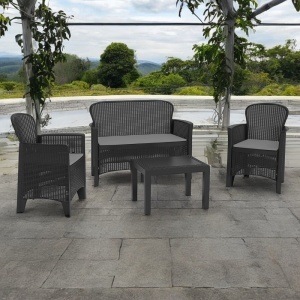 Set mobilier gradina/terasa, Progarden, JUNGLE, 4 piese, polipropilena, canapea 2 locuri 113x57x57.5 cm, 2 scaune 59x57x85.5 cm, masa 59x46x40 cm, cu perne incluse