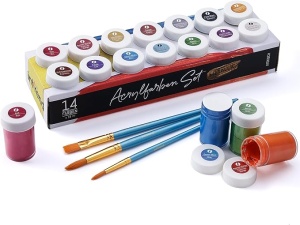 Set Vopsea acrilica, intrend, Metalizat, 14 culori, Rezistente la apa cu 2 pensule rotunde si o pensula plata