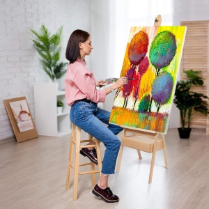 Sevalet pentru pictura Kurtzy, lemn de fag, inaltime reglabila pana la 190 cm, cu sertar de depozitare, pentru panze de pana la 90 cm, Maro - Img 4