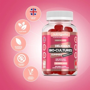 Supliment alimentar Bio-Cultures Microbiome Gummies, Nutrigums, 12 probiotice multi-tulpini 1 miliard CFU, Acidophilus si Bifidobacterium, sprijina sanatatea intestinala, vegan, aroma de capsuni, 60 de jeleuri - Img 2